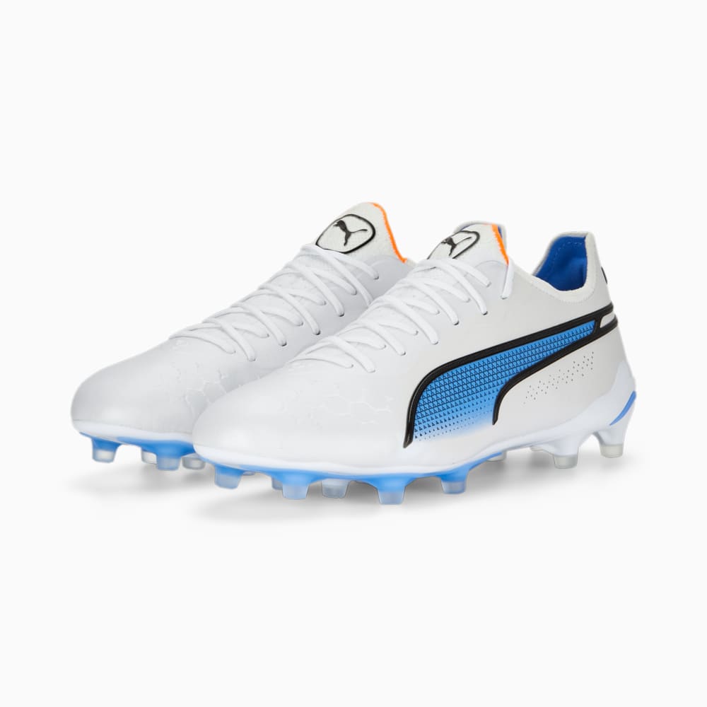 Chuteira Campo Puma King Ultimate Branca & Azul