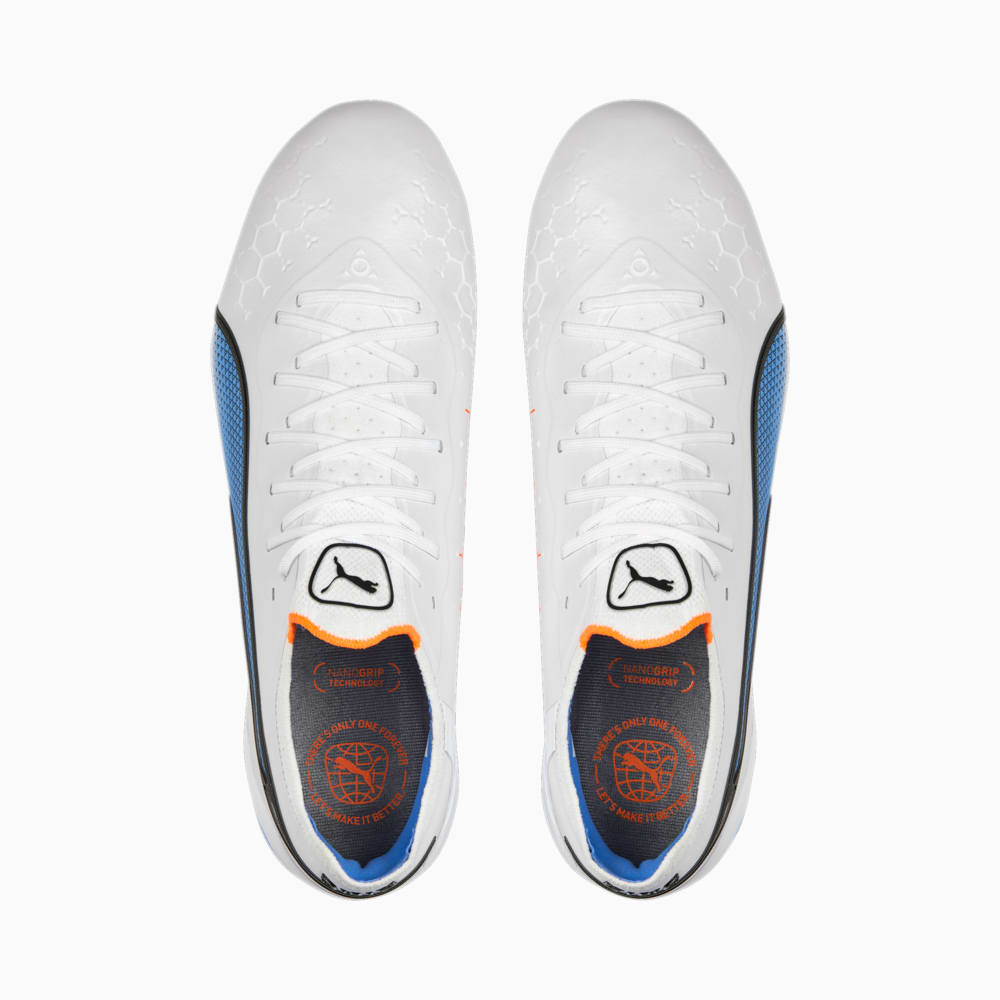 Chuteira Campo Puma King Ultimate Branca & Azul
