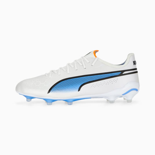 Chuteira Campo Puma King Ultimate Branca & Azul